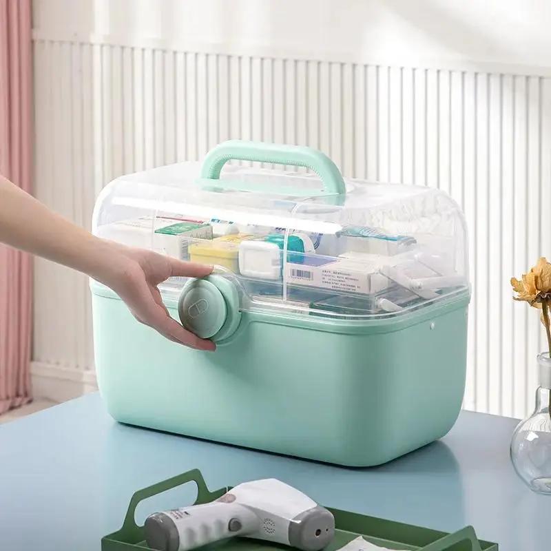 Large Capacity Rectangle Family Medicine Organizer Box Portable First Aid Kit Medicine Storage Container Emergency Kit Box