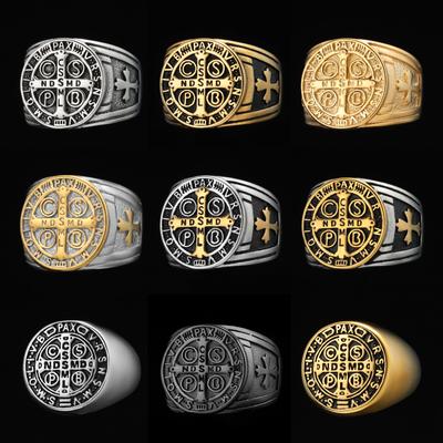 Exorcisme Sint Benedictus Cspb Kruis Herenringen Punk Hip Hop voor Vriend Mannelijk Roestvrij Staal Sieraden Creativiteit Cadeau