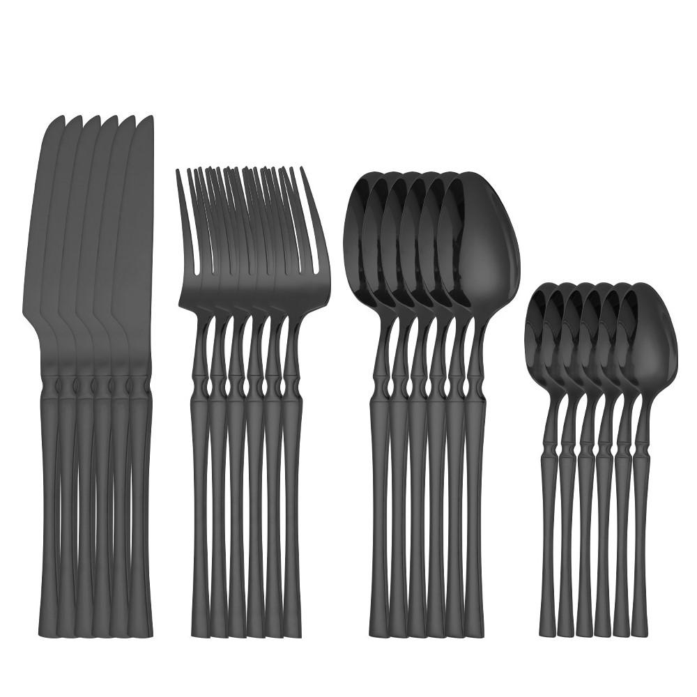 Barevná sada nádobí Sada příborů z nerezové oceli Kuchyňská zrcadlová zlatá sada nádobí Nůž Vidlička Lžíce Večeřová sada