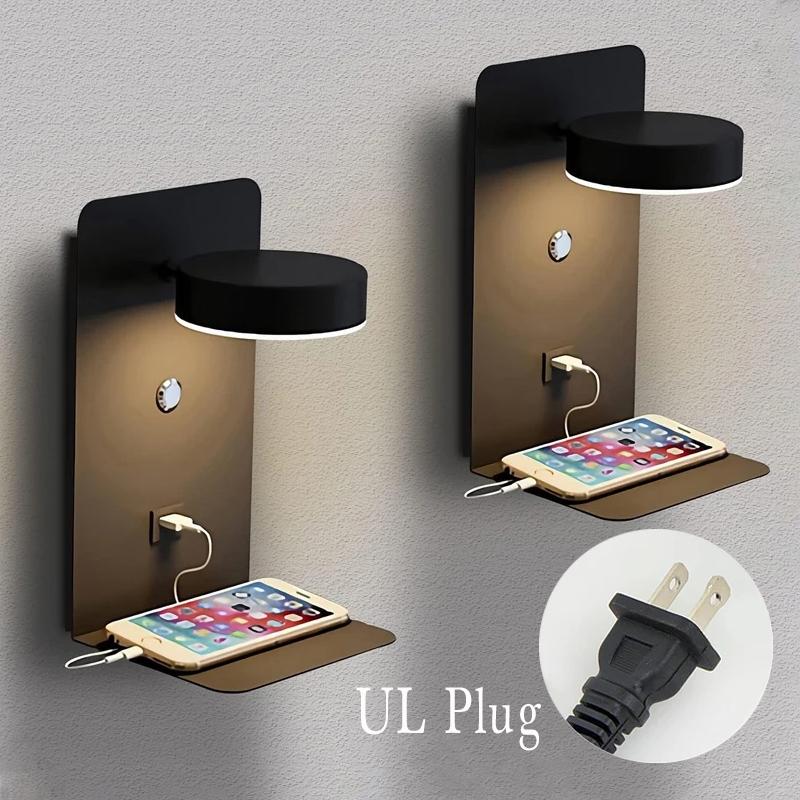 Indoor Wall Lamp 9W Touch Switch 3 Tone Light EU/UL Plug Cable USB Charging 350 ° Rotating LED Living Room Bedroom Study Lighti