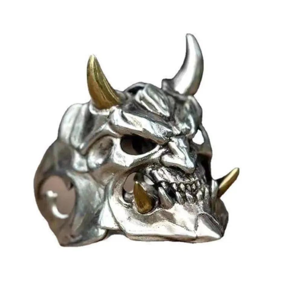 Retro  Creative Trend Halloween Mask Skull Ring Men's Personalized Punk Hip Hop Rock Street Niche Finger Ring Accessories