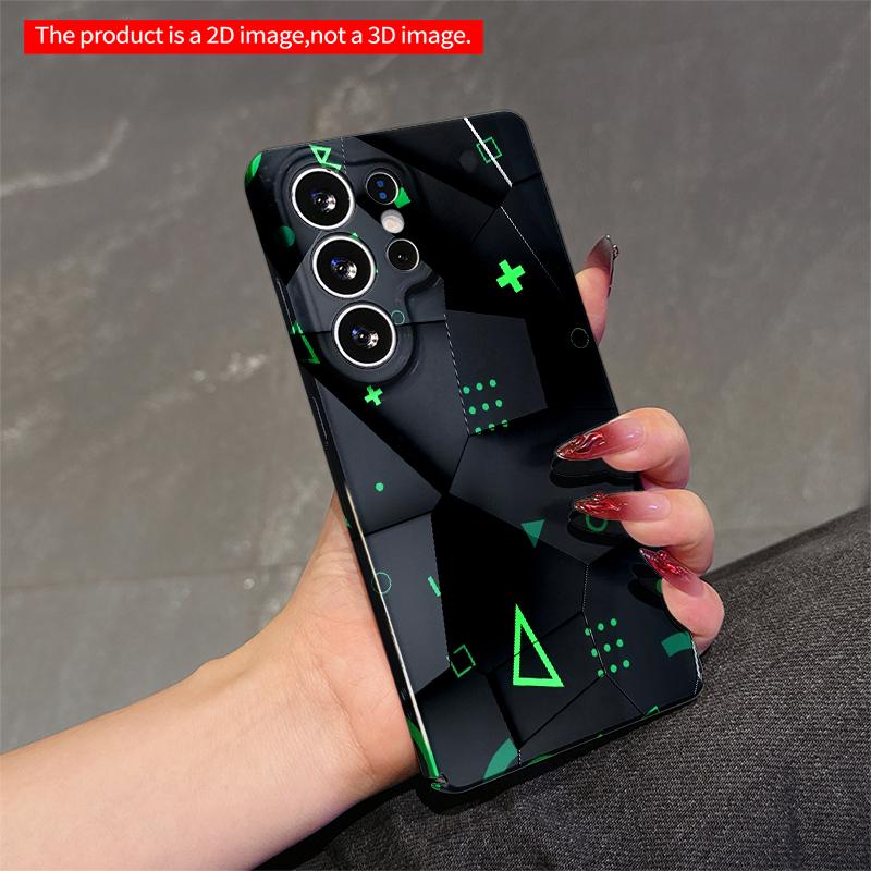 2DFlat Samsung phone case Geometric Green Accents on Dark Hexagonal Tile Design Applicable to Galaxy S22 S23 S24 S25ULTRA S26 A12 A13 A14 A15 A16