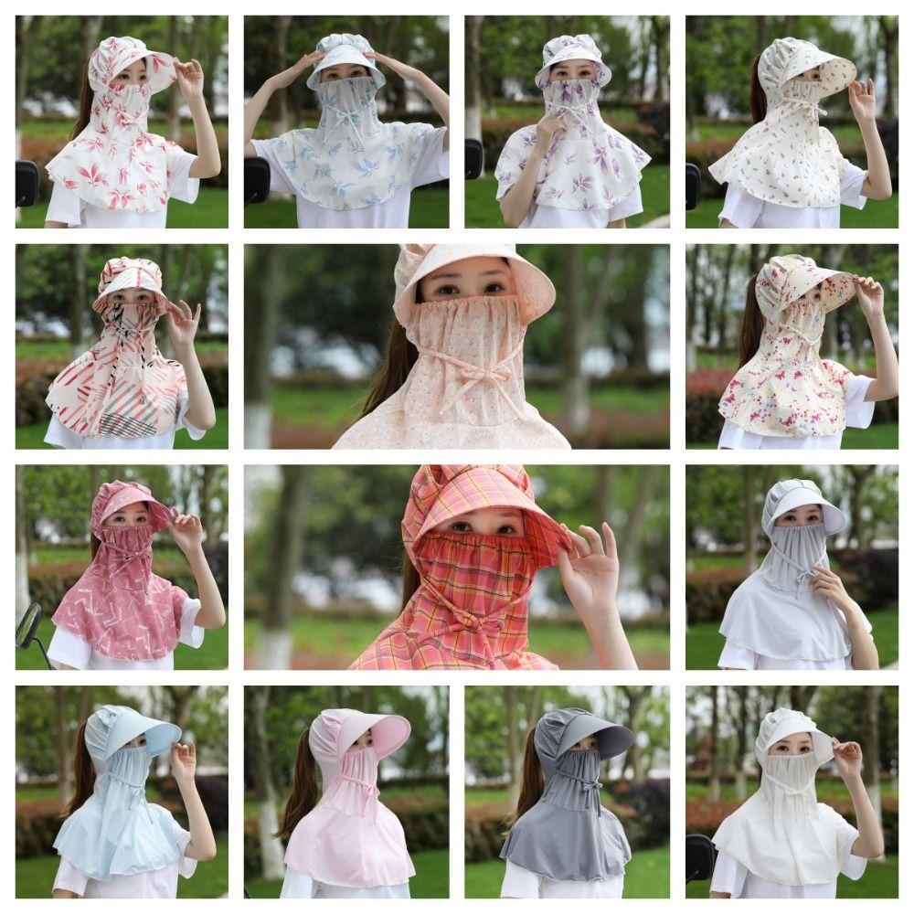 Flower Sun Protection Hat Sunscreen Bucket Hat with Mask Breathable Wide Brim Bucket Cap  Girl