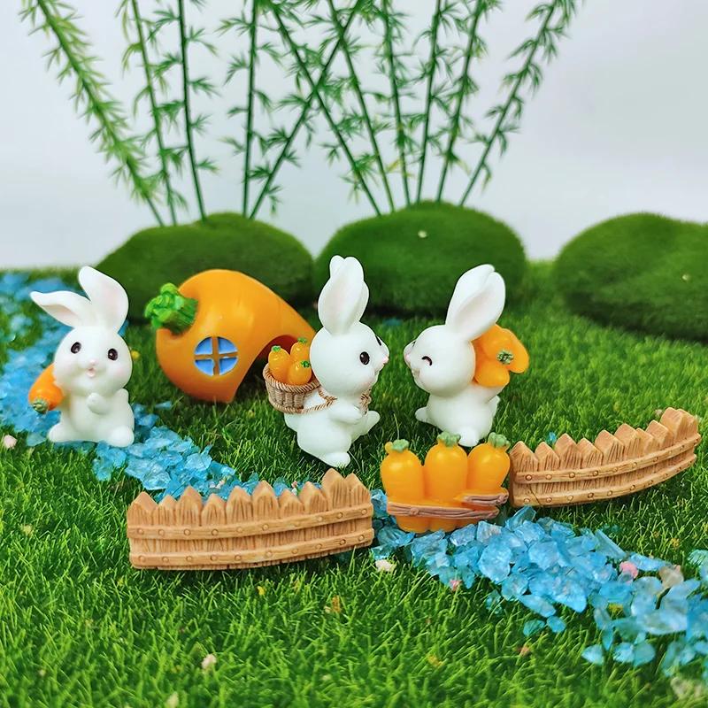2025 Wielkanoc Słodkie Króliki Zajączek Marchewka Miniaturowa Figurka DIY Krajobraz Ozdoba Domowa Doniczkowa Dekoracja Ciasta Zwierzęce Akcesoria