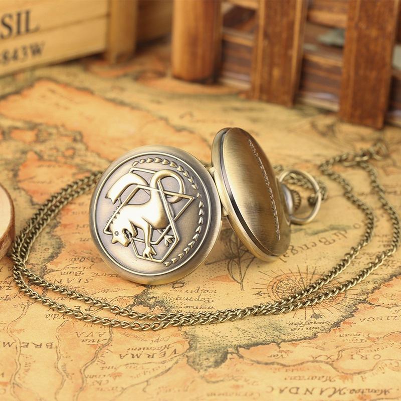 Fullmetal Alchemist Steampunk Anime Silver Necklace Clock Retro Vintage Pocket Watch with Quartz Movement for Cosplay Gifts