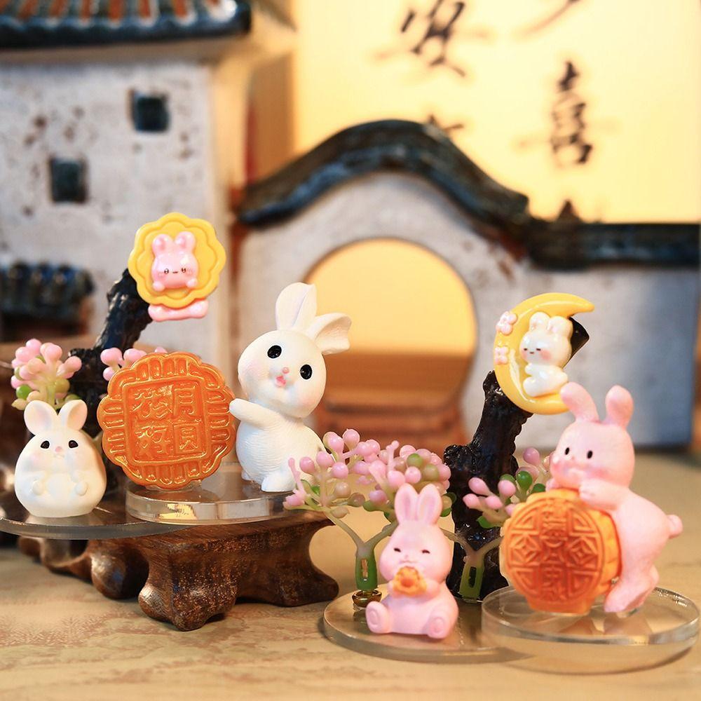 Cute Rabbit Mooncake Figurines Exquisite Micro Landscape Decoration  Mid-autumn Festival