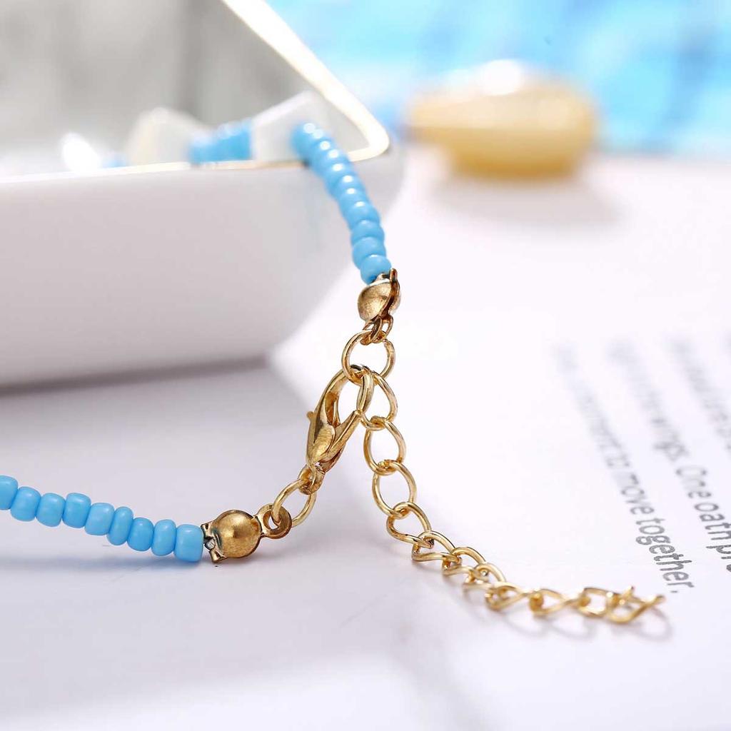 Bohemian Style Anklet Contrast Color Adjustable Shell Beads Chain Women Girls Beach Jewelry