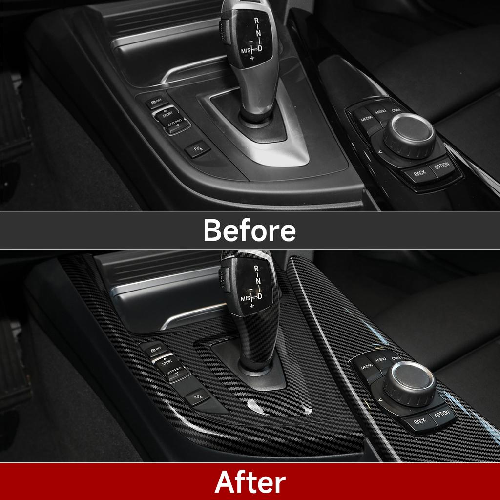 For BMW 3 4 Series F30 F31 F32 F33 F34 F36 (2012-2018) Car Center Console Gear Shift Cover Panel, Carbon Fiber ABS Trim Sticker
