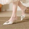 Fashion Women's Small Size Slippers 34-39 New Pointed Head Rhinestone Fine Heeled Sandals Banquet Elegant High Heels Baotou French Shoes