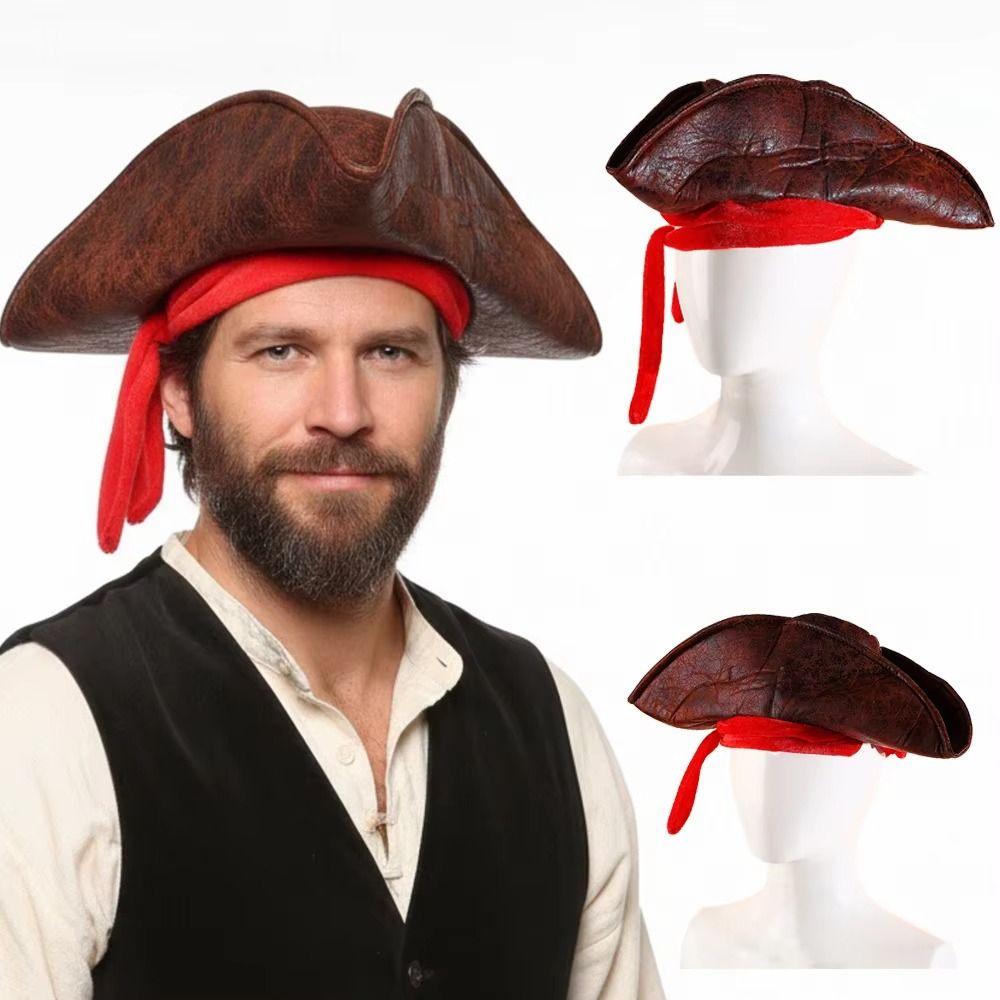 Adult Brown Pirate Captain Cap Holiday Party Vintage Tricorn Hat Roleplay Accessories