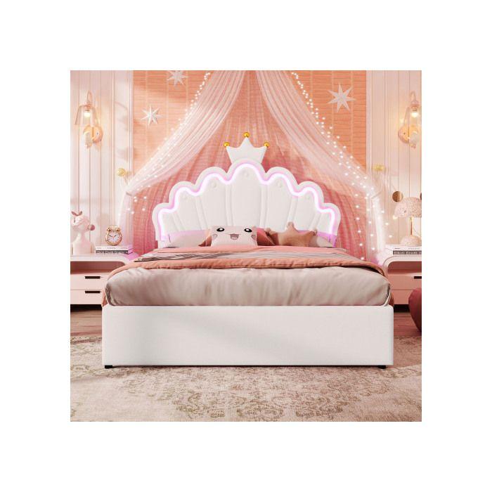 Lit - MUVOE - 140 x 200 cm - Rembourré - 2 tiroirs - Télécommande multicolore