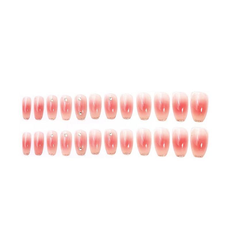Elegant Nude Manicure: Blush Rhinestone Whitening False Nail Patches