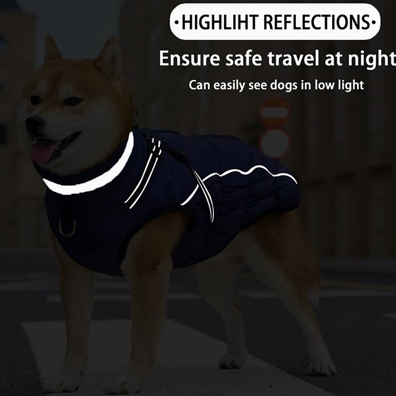 Winter Warm Fleece Coat for Medium Large Dogs Night Reflective Harness Jacket Windproof Coldproof Pet Apparel Winter Vest
