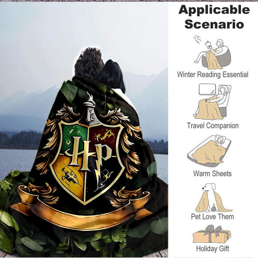 1pc Hogwarts Crest Flannel Blanket [Cozy Throw Blanket] For Sofa, Bed, Travel, Camping, Livingroom, Office, Couch, Chair, And Bed