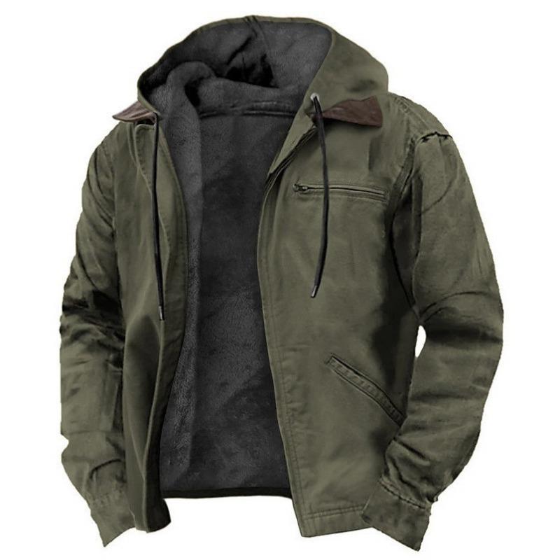 Herren Freizeit Kapuzen Fleecejacke Einfarbig Reißverschlusstasche Oberbekleidung