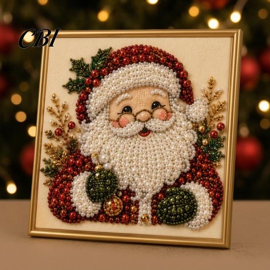 Holiday DIY Projects for Family Christmas Faux Pearl Painting Art Kit with Frame, Santa Stress Relief Crafting Activities Beads Craft Adults Beginner,