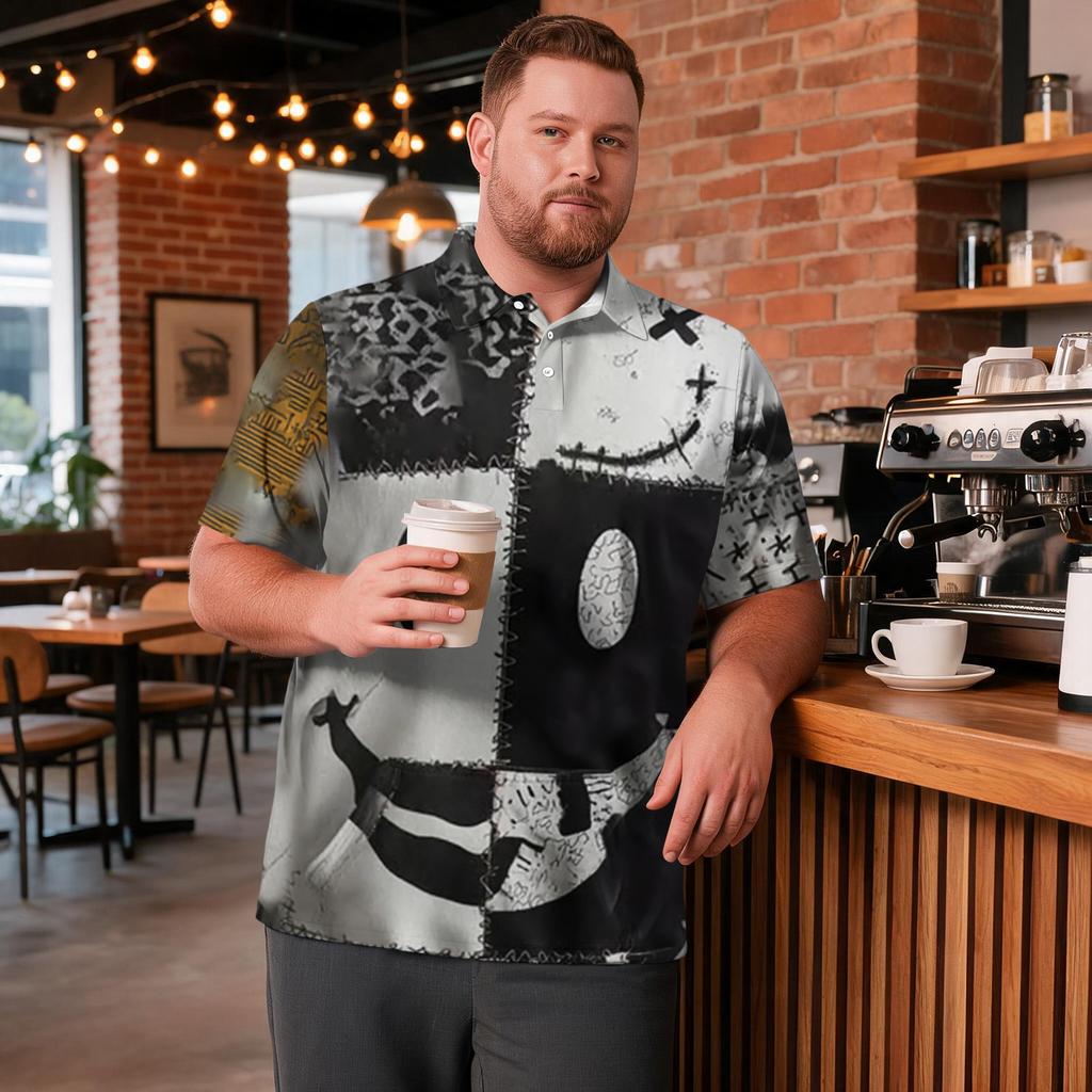 Herren Übergröße Halloween Print Golf Poloshirt Atmungsaktiv Kurzarm Lässiges Arbeitskleidung Oberteil Bequeme Passform