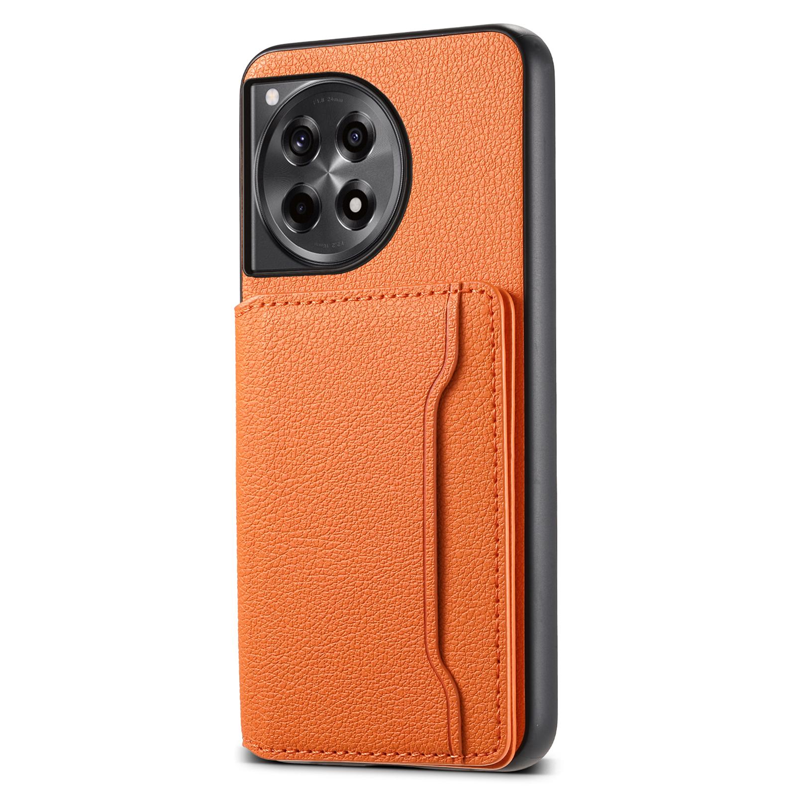 

For OnePlus Ace 3 5G/12R 5G Case Card Slots Leather Coated PC+TPU Kickstand Phone Cover Orange
