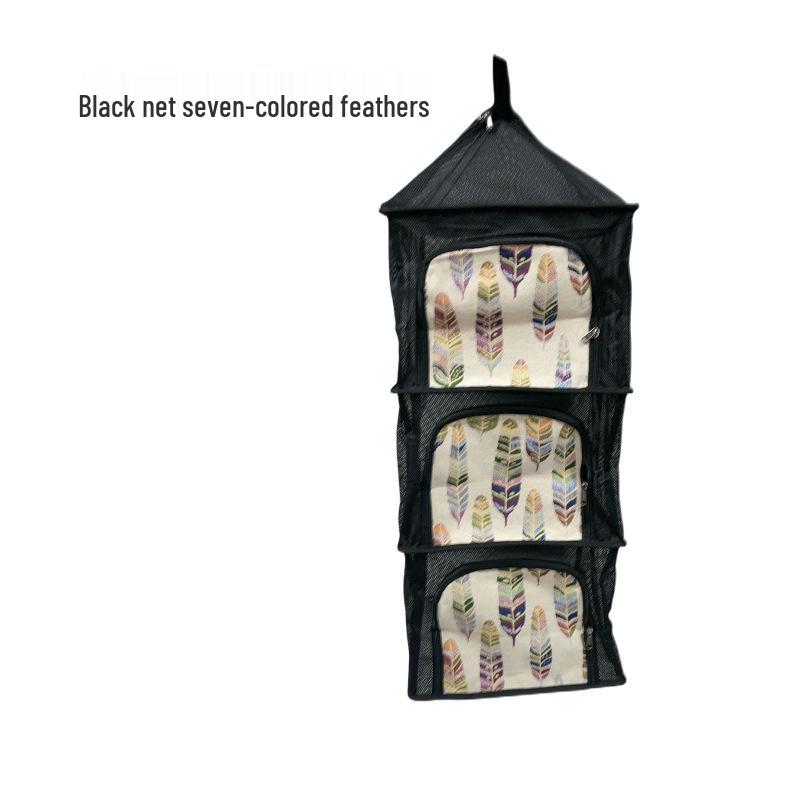 Four-Layer Outdoor Folding Drying Rack for Cutlery, Fruit, and Vegetables with Mosquito-Proof Hanging Net