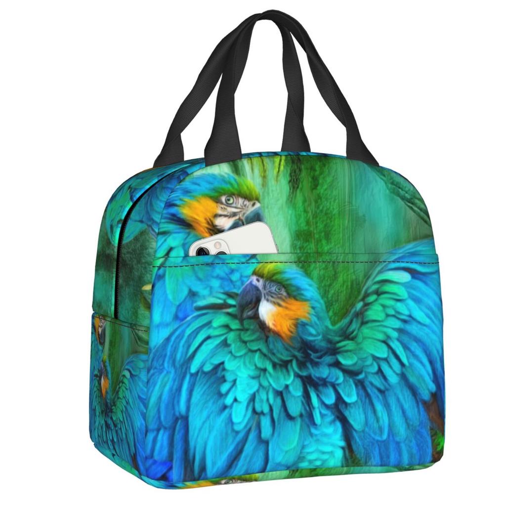 Custom Parrot Birds Cockatiel Squad Insulated Lunch Bags for Women Resuable Cooler Thermal Bento Box Outdoor Camping Travel
