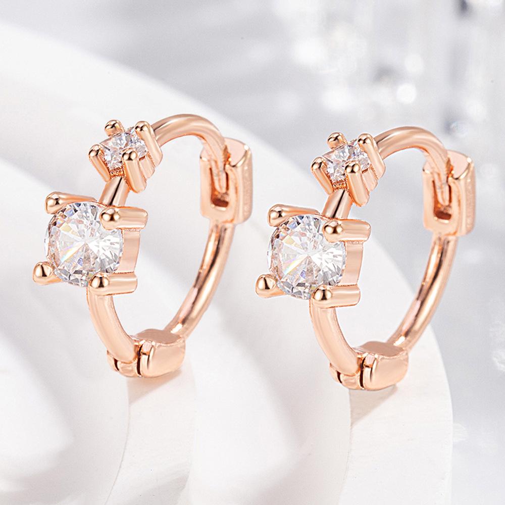 Xiaohongshu Double Diamond Zircon Inlaid Fashion Earrings - Elegant and Simple Design