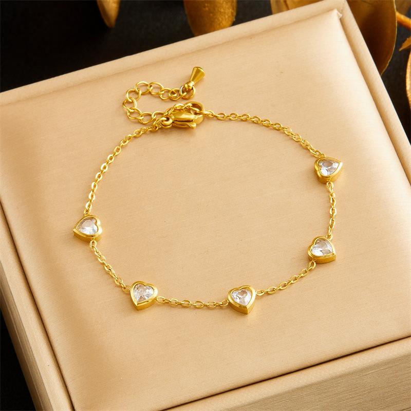 Gold Plated Heart Cubic Zirconia Jewelry Set Necklace Bracelet Earrings