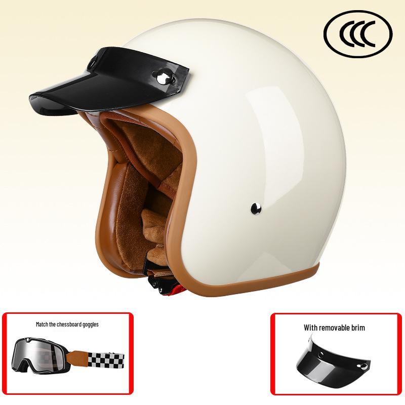 Retro 3C-Certified Unisex Motorcycle Helmet, All-Season 3/4 Design for Motorbike & Electric Bike