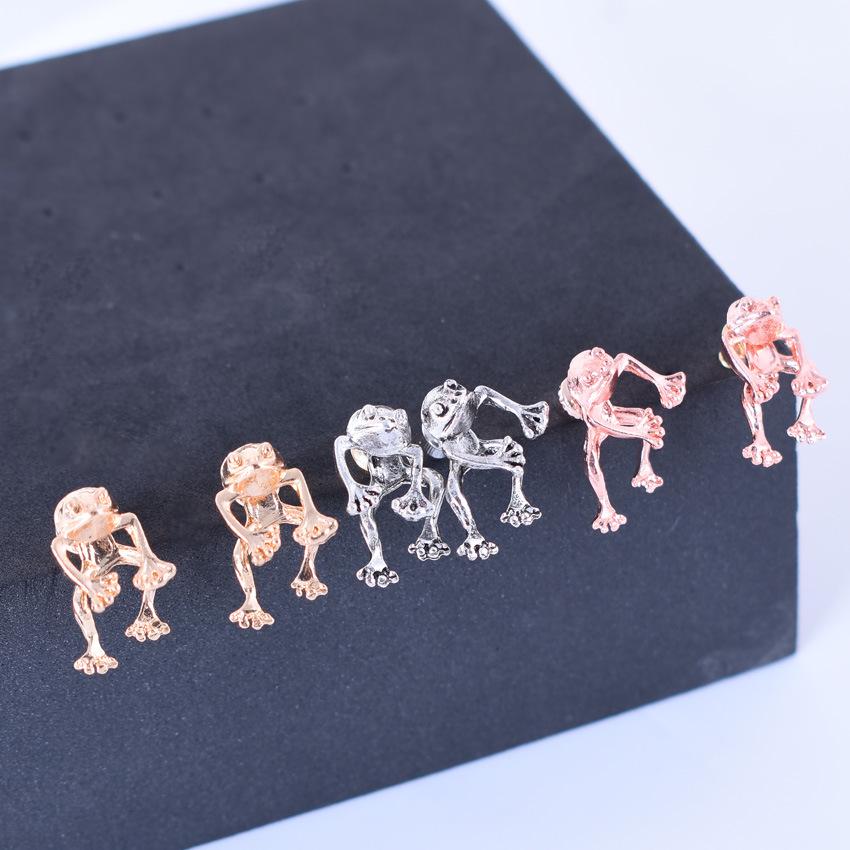 Vintage Silver Frog Stud Earrings: European & American Ethnic Punk Fashion for Women