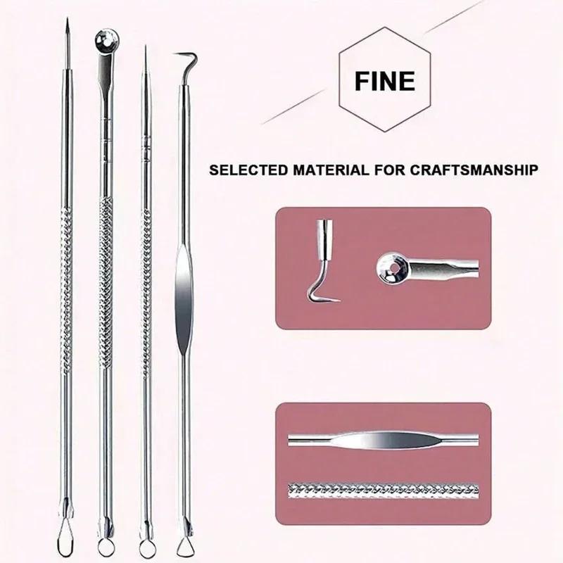 4PCS/set Stainless Steel Rose Gold Acne Needle Double Headed Acne Needle Blackhead Removal and Squeezing Tool