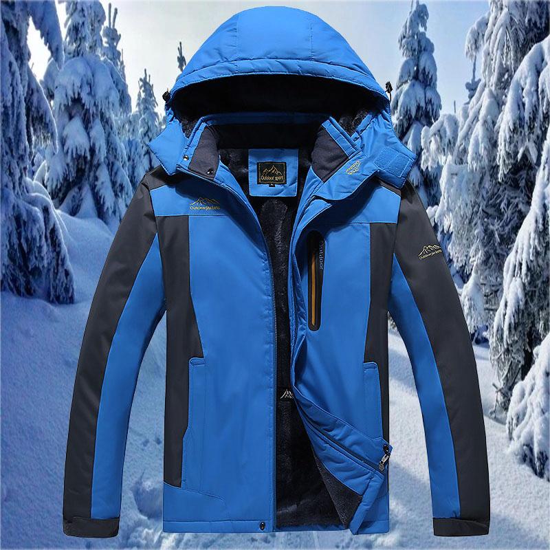 Plus Size Fleece Lining Mountain Jackets Mens Hiking Jackets Outdoor Removable Hooded Coats Ski Snowboard Parka Winter Outwear