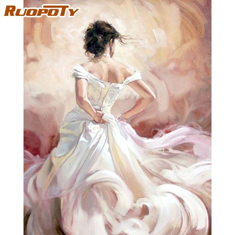 RUOPOTY Frameless Lady Picture Paint By Numbers Figure Painting By Numbers HandPainted Acrylic Paint ON Canvas Wall Art
