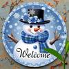 Snowman Iron Wall Art Round Metal Sign Outdoor Indoor Welcome Plaque Blue Decor 8 Inch Home Gift
