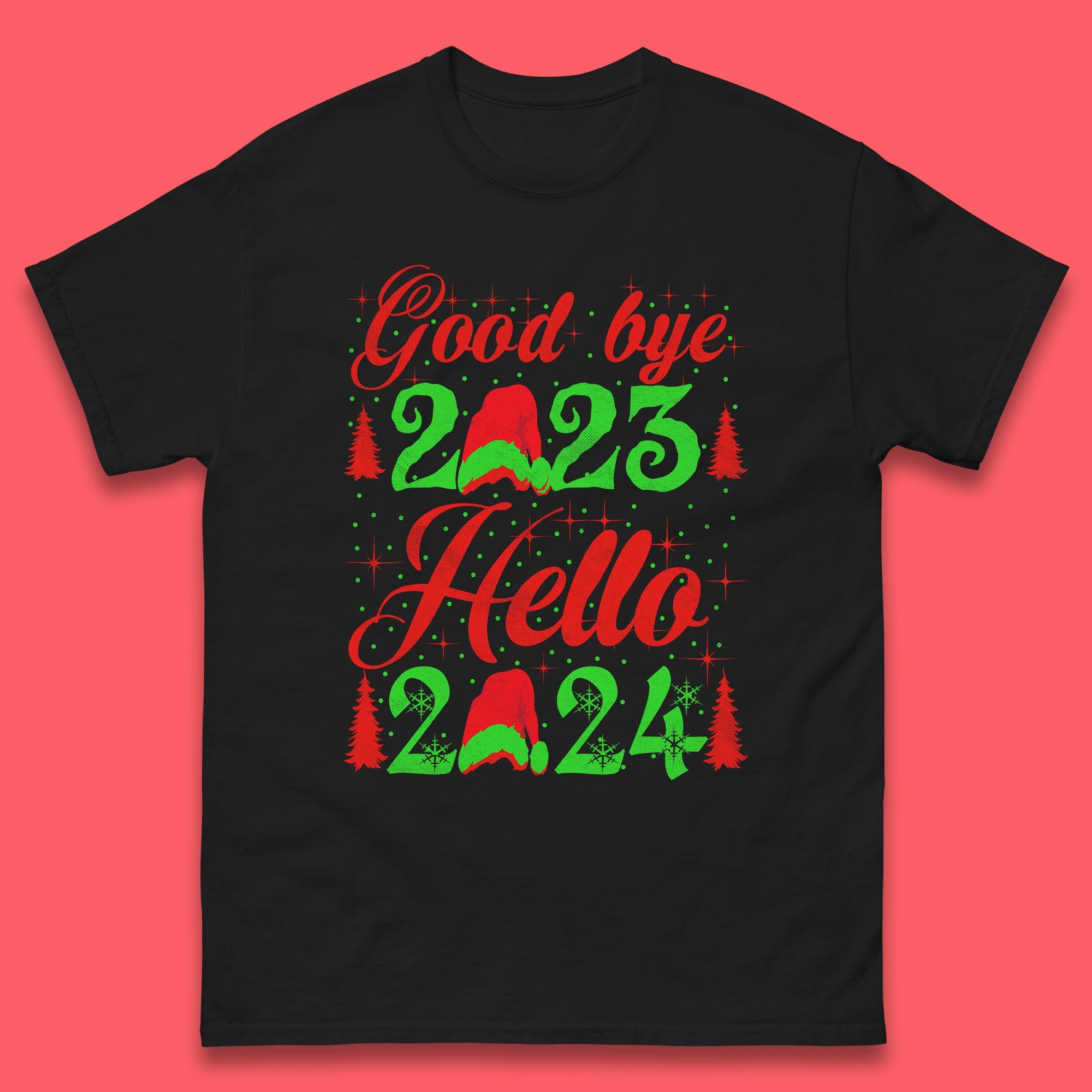 

Good Bye 2023 Hello 2024 Merry Christmas Happy New Year Xmas Festive Celebration Mens Tee Top M