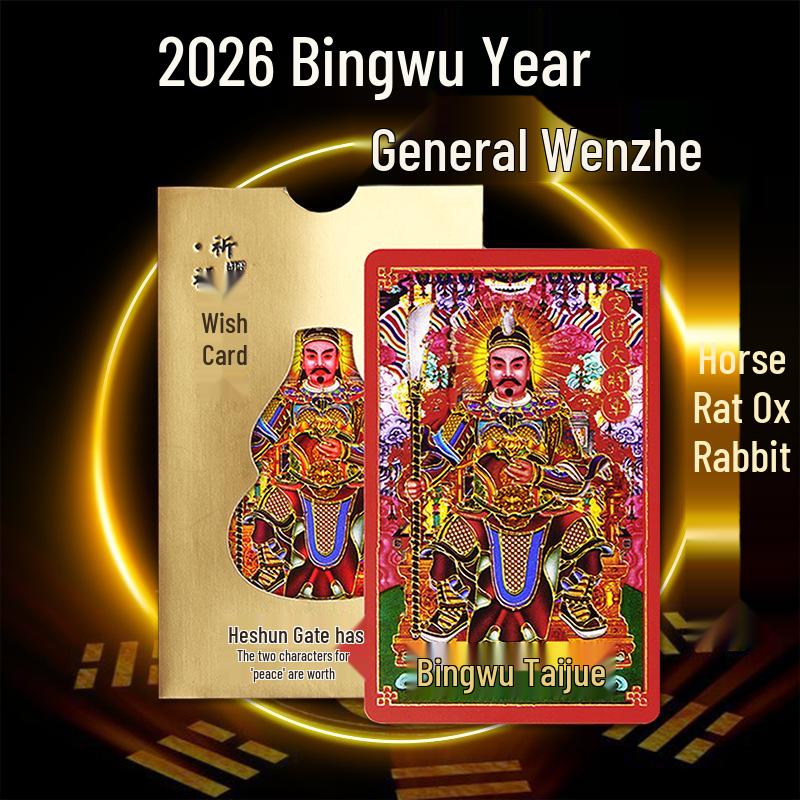 2026 Year of the Horse Tai Sui Amulet: General Wen Zhe's Peace and Auspiciousness Charm for Horse, Rat, Ox, Rabbit