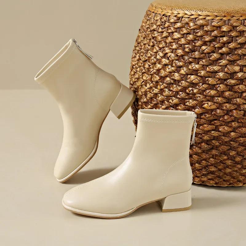 Fashion Round Head Ankle Boots Women 2024 Autumn and Winter New Soft Leather Soft Sole Comfortable Riding Boots Fashion All Ankle Boots