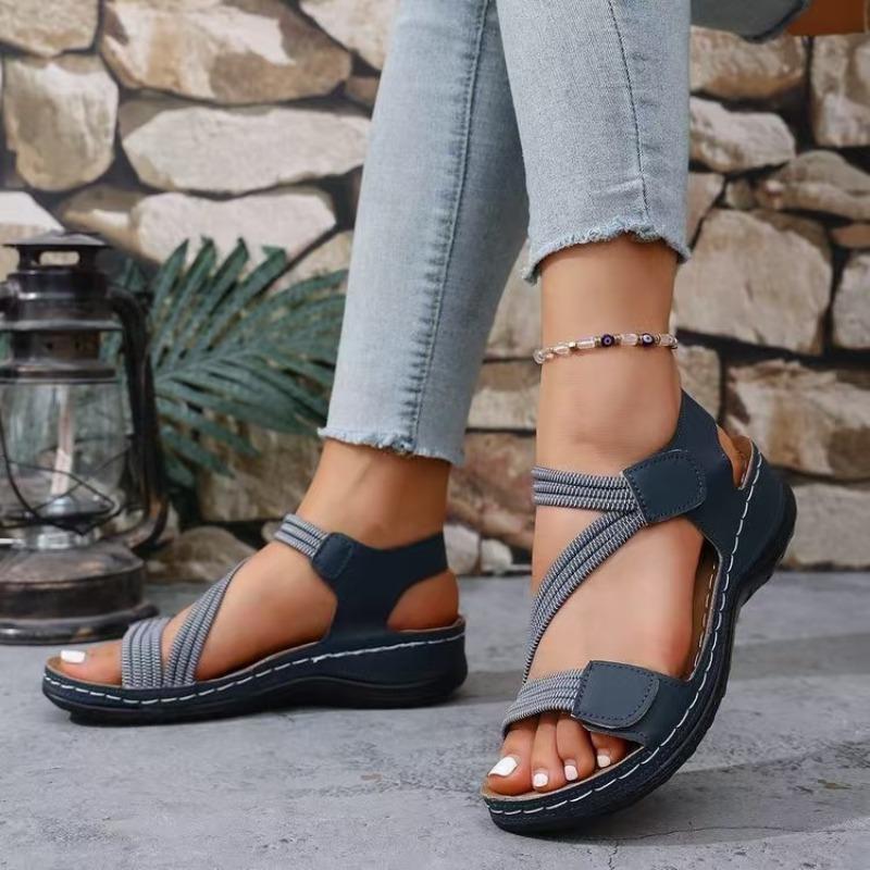 25 New Platform Sandals Women's Plus Size Stitched Wedge Casual Velcro Wear Beach Sandals Outside