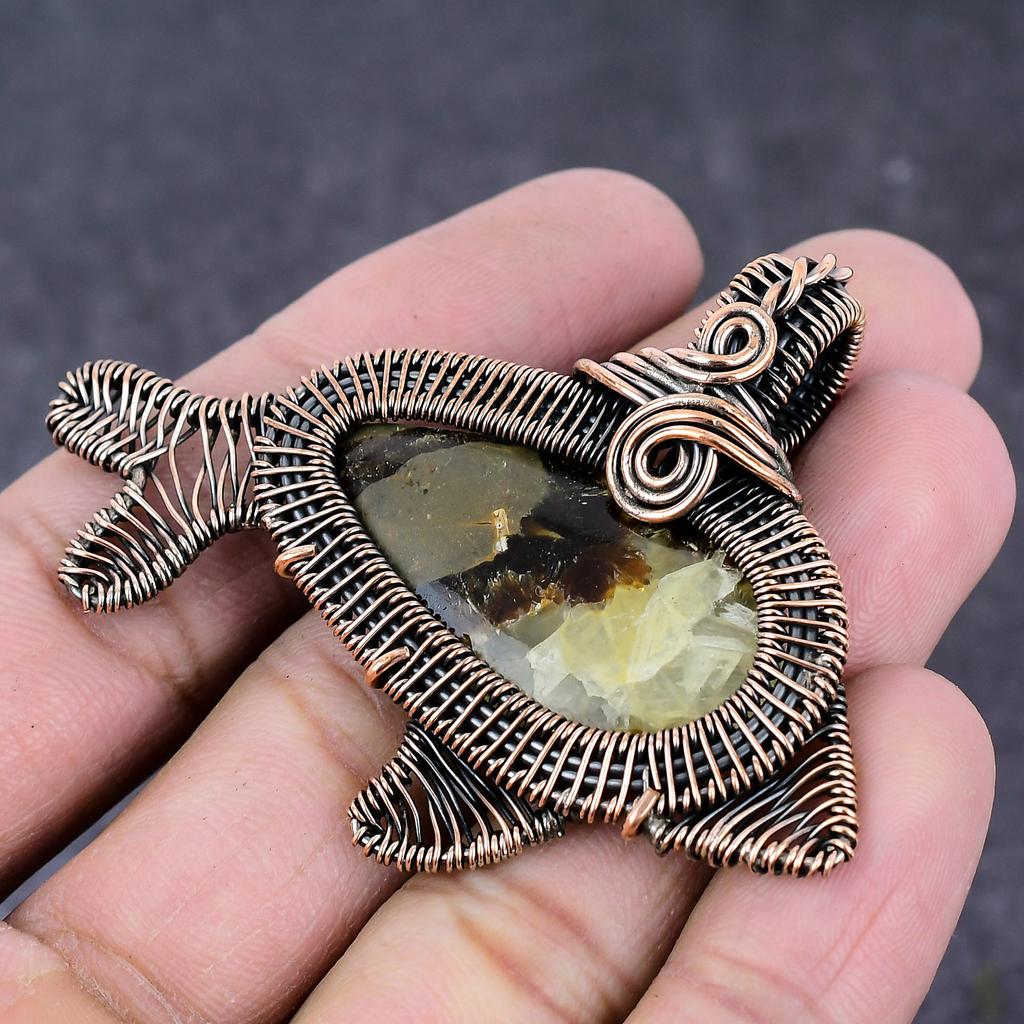 Natural Septarian Gemstone Handmade Copper Fish Wire Wrap Pendant 2.01" q9e72