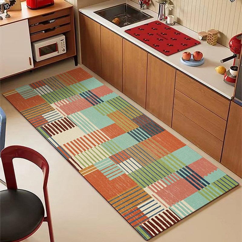 Carpet for Kitchen Floor Mat PVC Waterproof Oil-Proof Non-Slip Leather Rug Geometric Pattern Rugs Long Size Home Decor Carpets