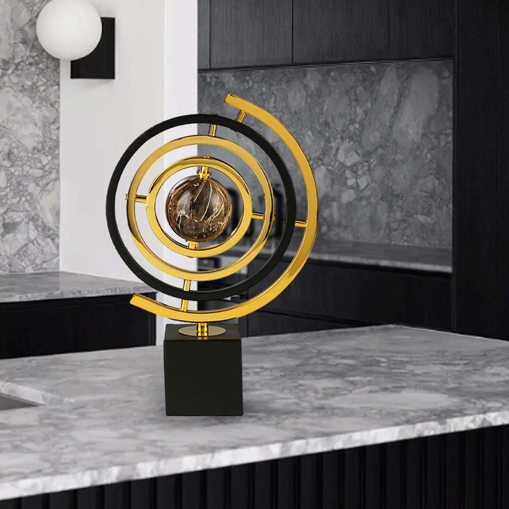 Art Sculpture Modern Decor Statue Centerpiece Ornament Iron Material Rotating Globe Aesthetic