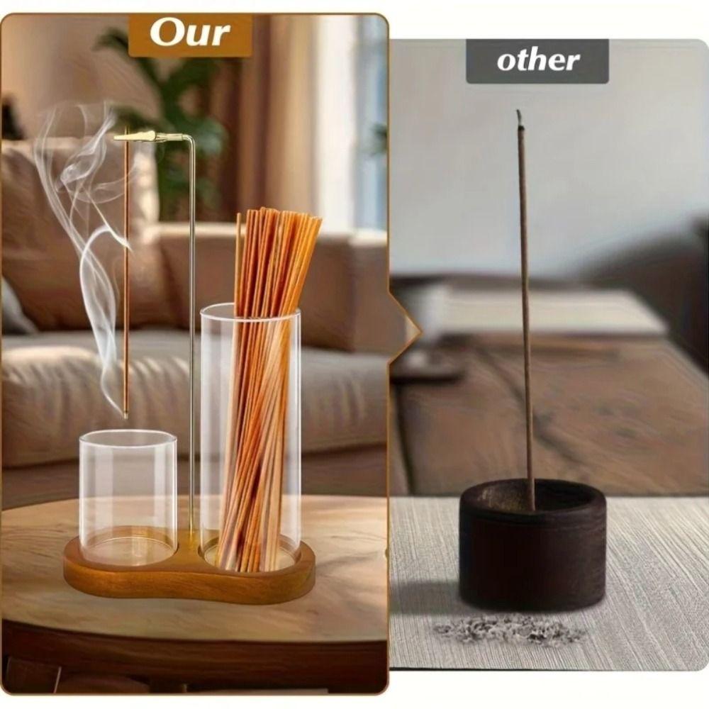 Wooden Base Incense Burner for Sticks Removable Glass Incense Candle Stand  Meditation