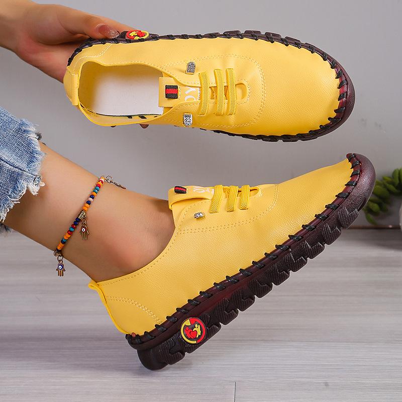 Retro Casual Single Shoes 2024 Autumn New Breathable Car Stitching Cow Tendon Sole Large Size Women's Single Shoes Zapatos Mujer
