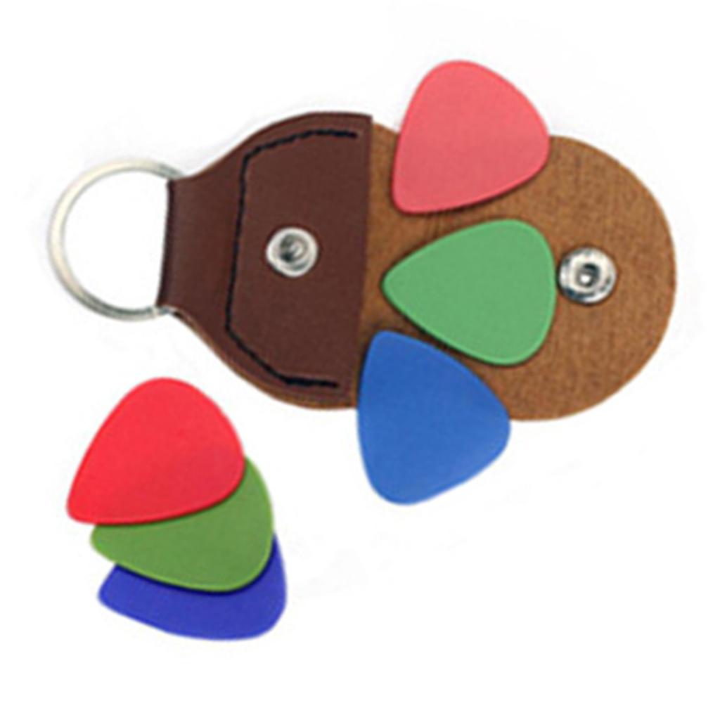 Gitarrenplektrum-Haltertasche PU Einfach Tragbar Multifunktional Gitarrenplektrum-Tasche Schlüsselanhänger Geschenke Braun