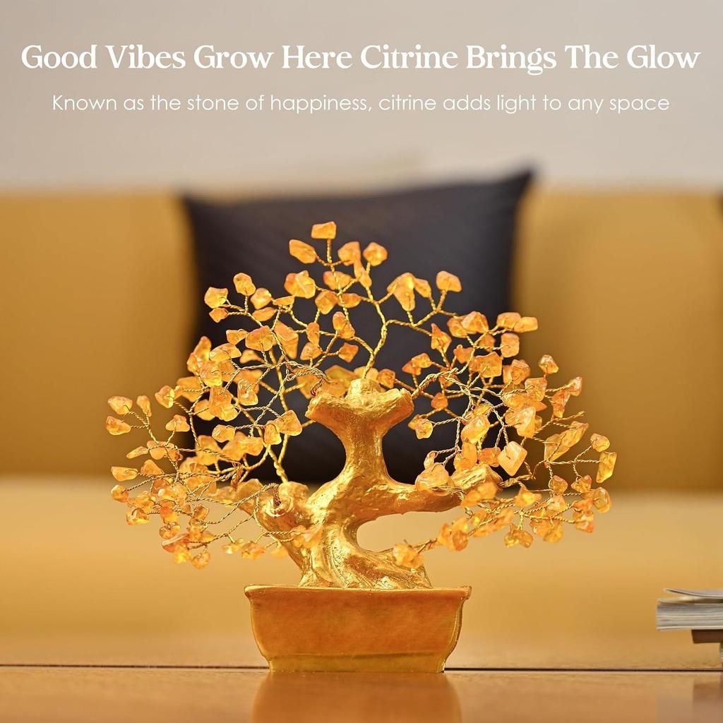 Lucky Feng Shui Citrine Tree of Life Bonsai – Gift for Women & Men | Showpiece for Home Decor Living Room | Positive Energy Items |
