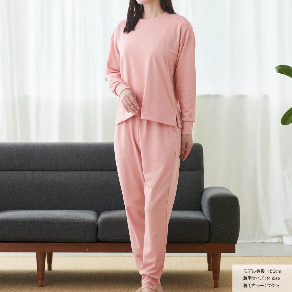 Venex Standard Long Sleeve Crew Neck Jogger Pants General Medical Device Recovery Wear Women's Dry+ Set, Sakura, XL,