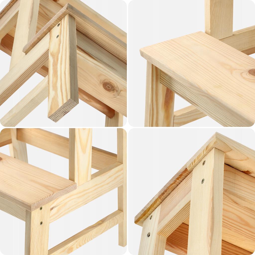 KADAX Wooden Kitchen Stool 50cm Platform With Step Solid