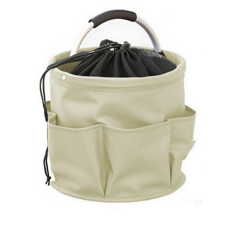 Multifunctional Outdoor Folding Basket with Drawstring Bag Portable Camping Picnic Beach Garden Basket бежевый