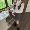 French Bow Lace-up Long-sleeved Shirt Woolen Vest Dress Women's Autumn New Fashion Suit Trendy