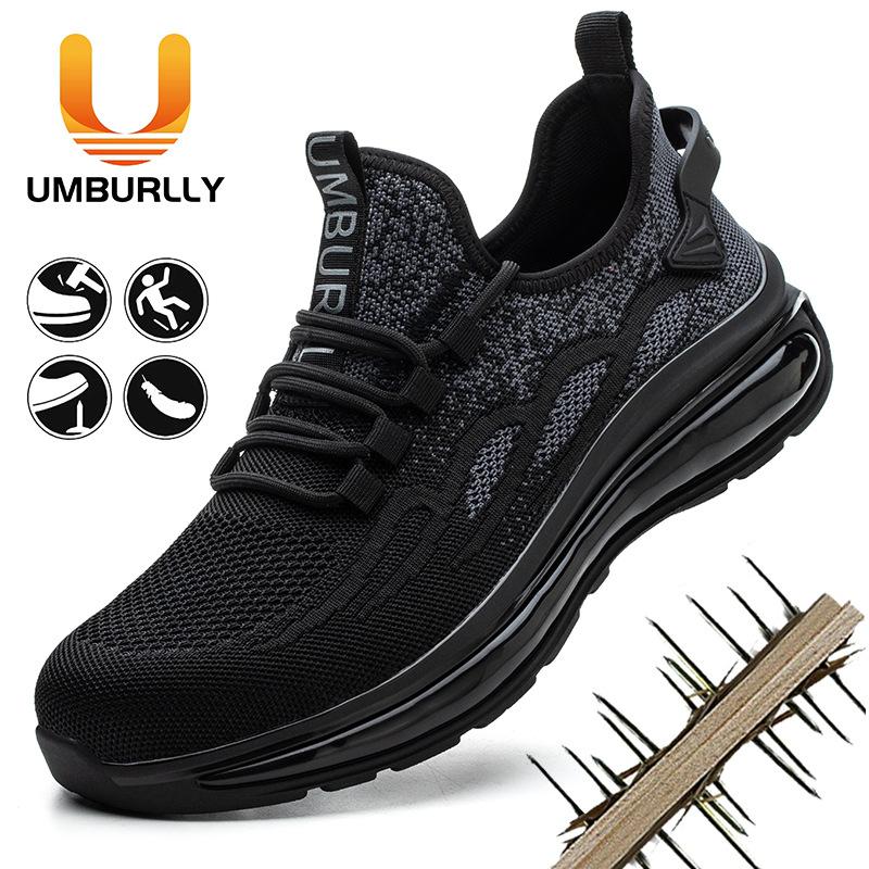 

Lao Bao shoes steel head, anti-smashing and anti-piercing safety shoes, fly-woven breathable work shoes are light and wear-resistant Color: Black Blue; Size: 50