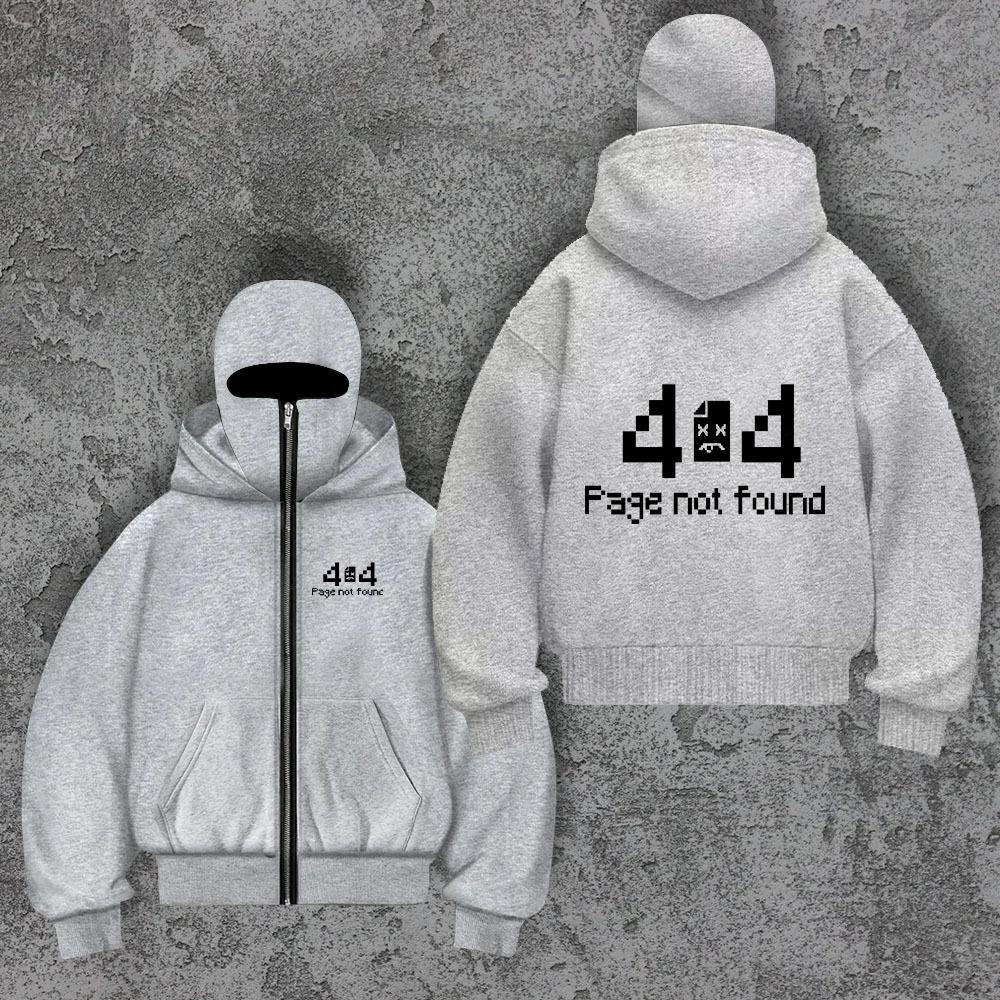 Oversized Street Style Hooded Sweatshirt, Face Mask, Ninja 404, High-end Hoodie Zipper Not Found