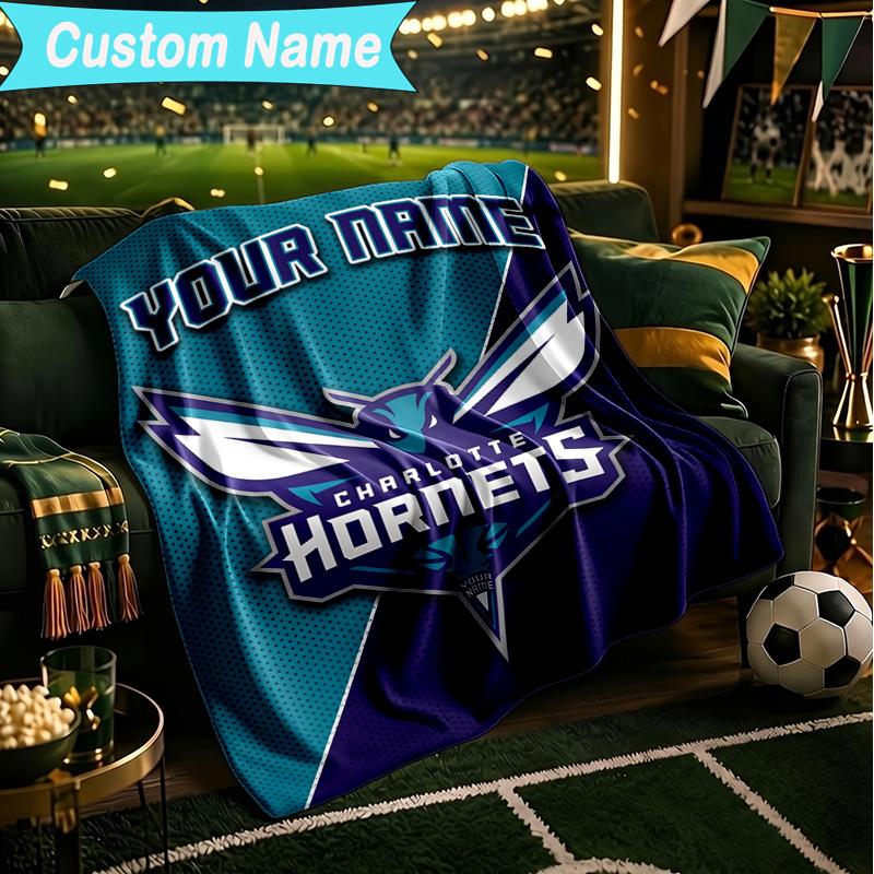 1PC Custom Name Blanket Charlotte Logo Art Flannel blankets Patterns Throw Blanket All-Season Soft Gift for Couch, Bed, Camping, Birthday gifts